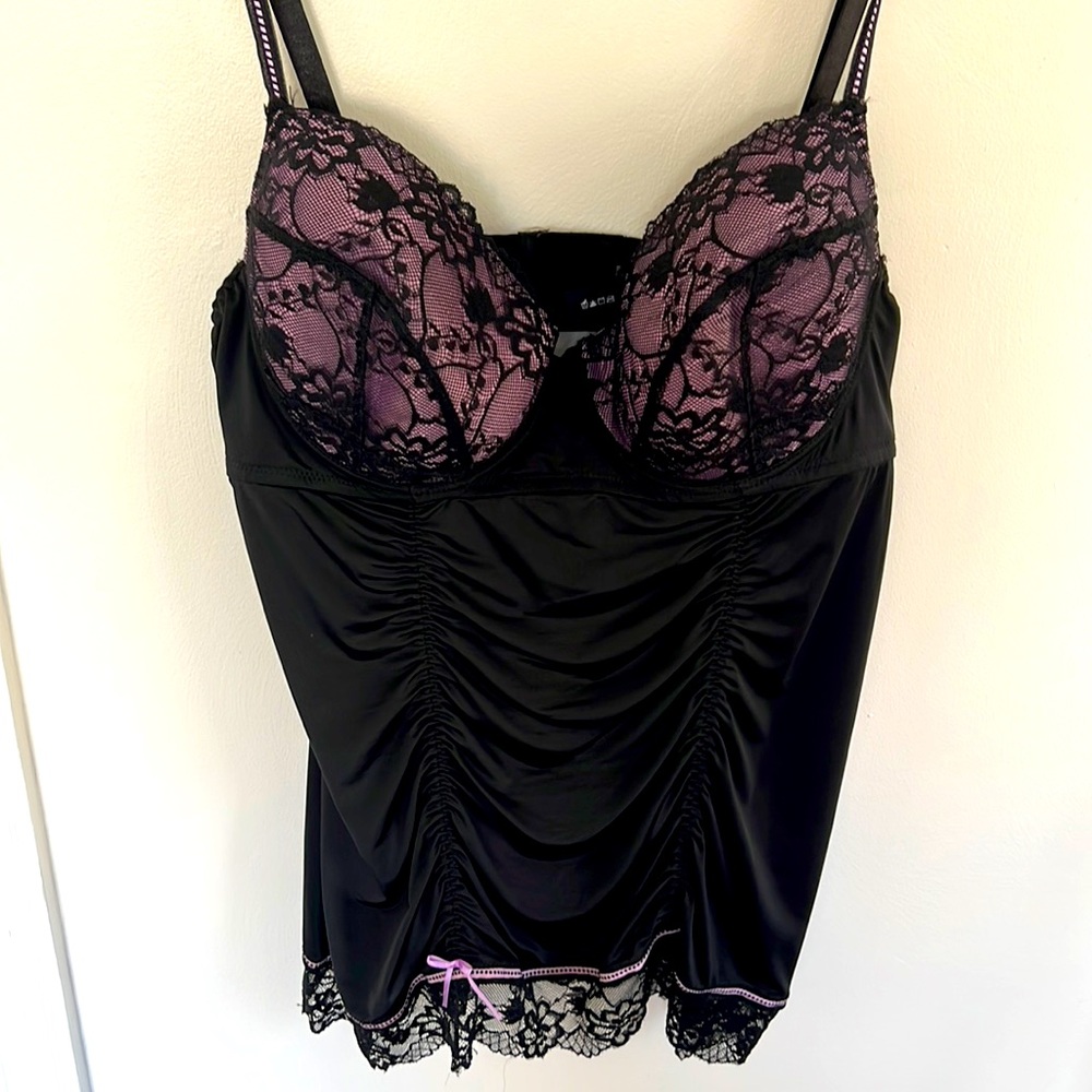 Purple and Black Bodycon Babydoll with Lace Trim 2x